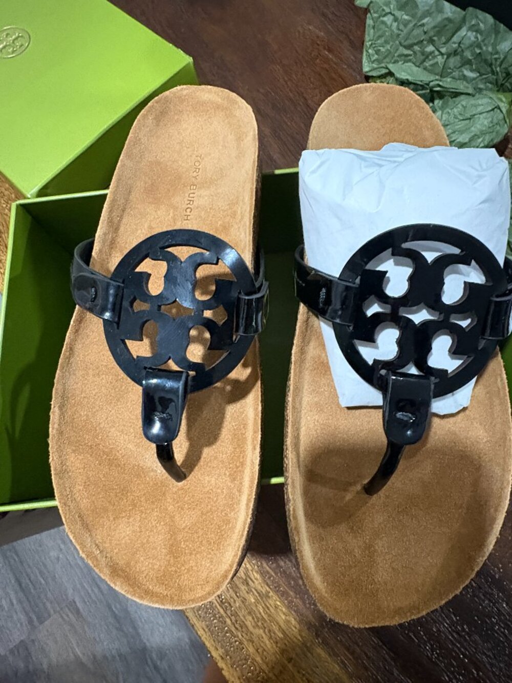 Tory Burch Miller Cloud Perfect Black Sandals Leather Cork Ladies sz 8 NEW